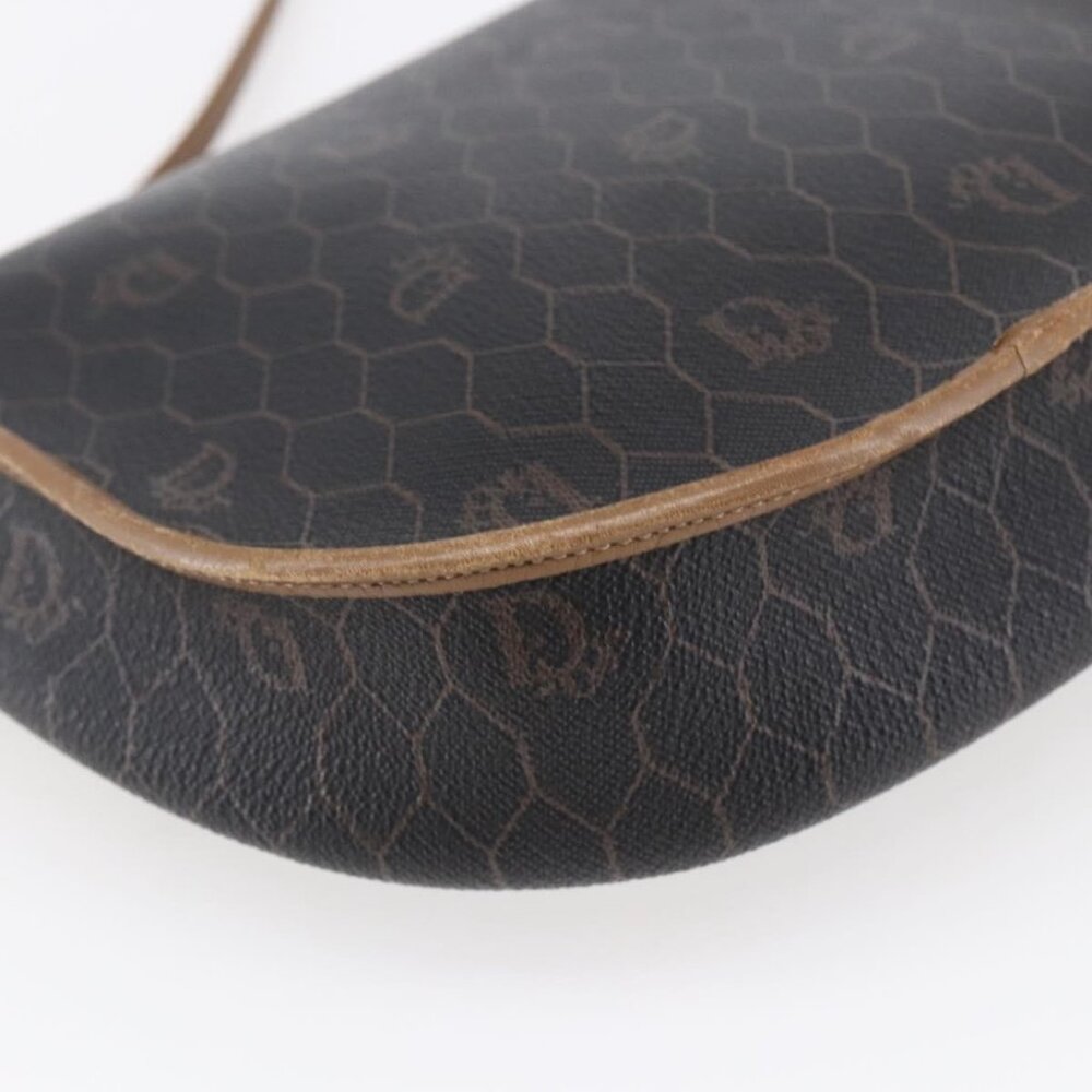 Authentic Christian Dior Honeycomb Canvas Shoulder Bag PVC Black Brown gold - Picture 8 of 16